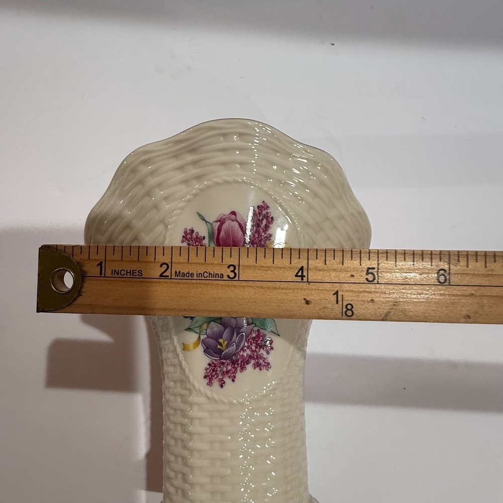 Lenox Springtime Bouquet Ivory China Basketweave Floral Fan Vase Gold Trim USA - Picture 8 of 9